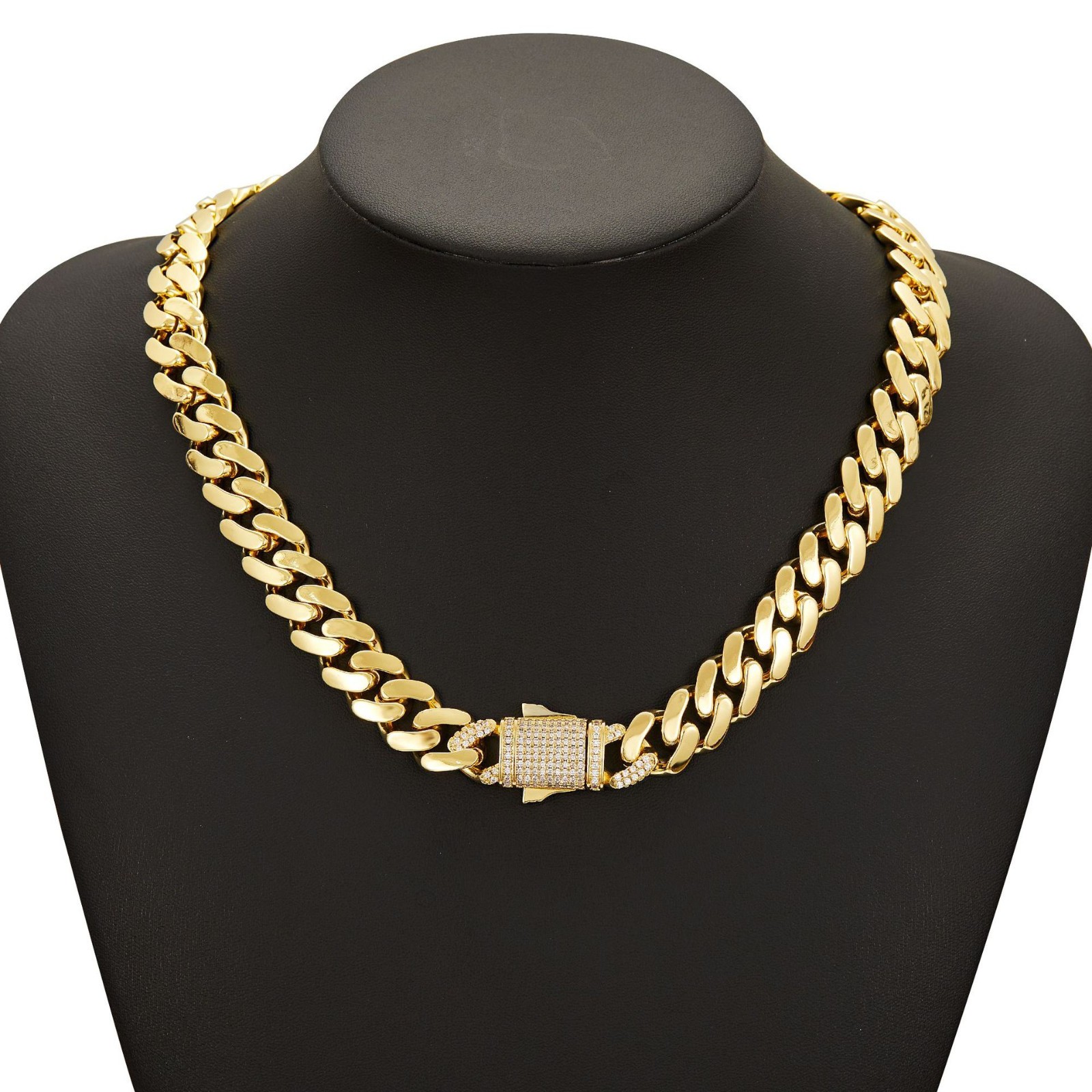 New 14K Gold Miami Cuban Link Chain 6-14mm Women Men CZ Stainless Steel Necklace