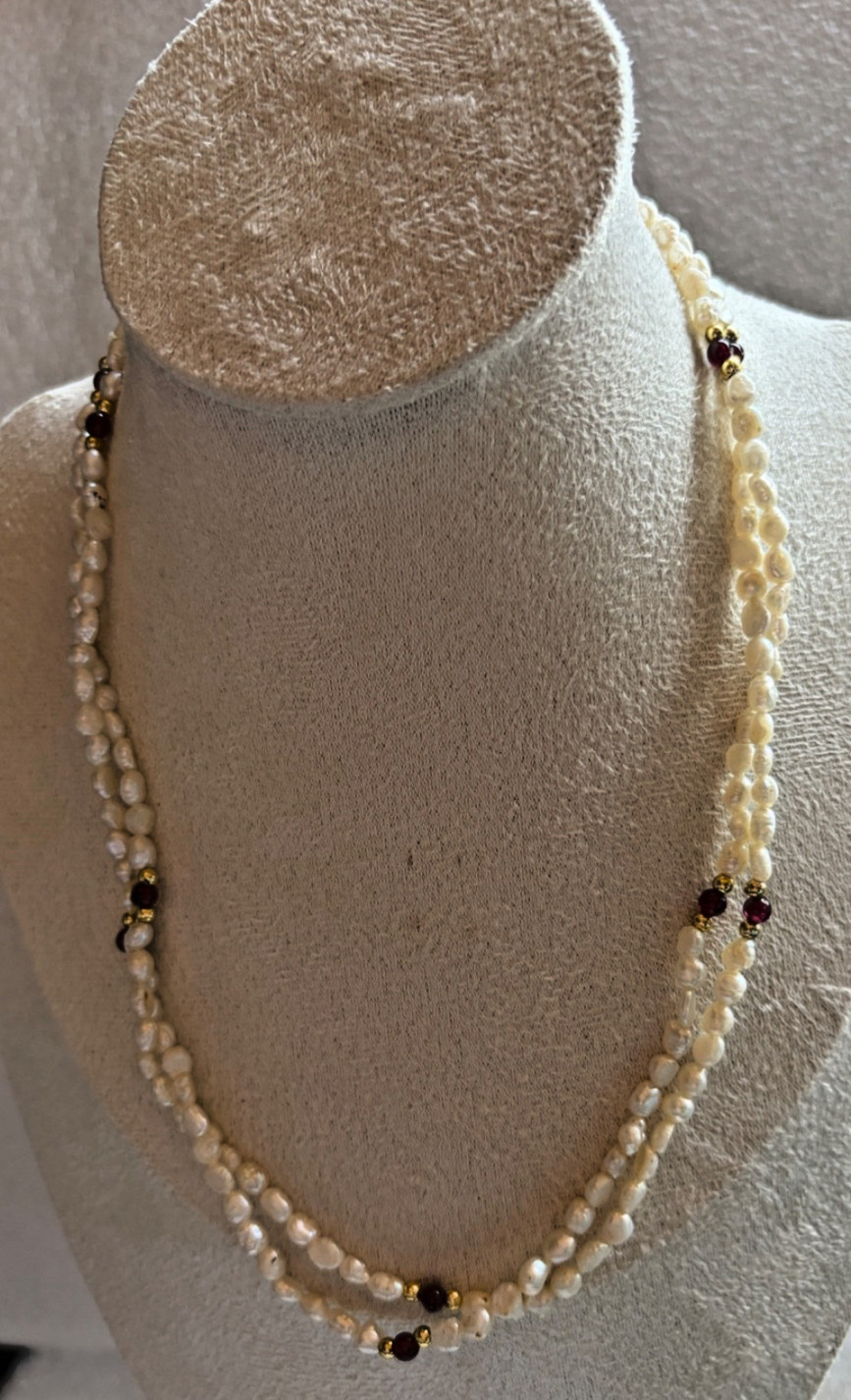 DOUBLE STRAND FRESHWATER PEARL (FAUX) VINTAGE NECKLACE SIGNS OF WEAR