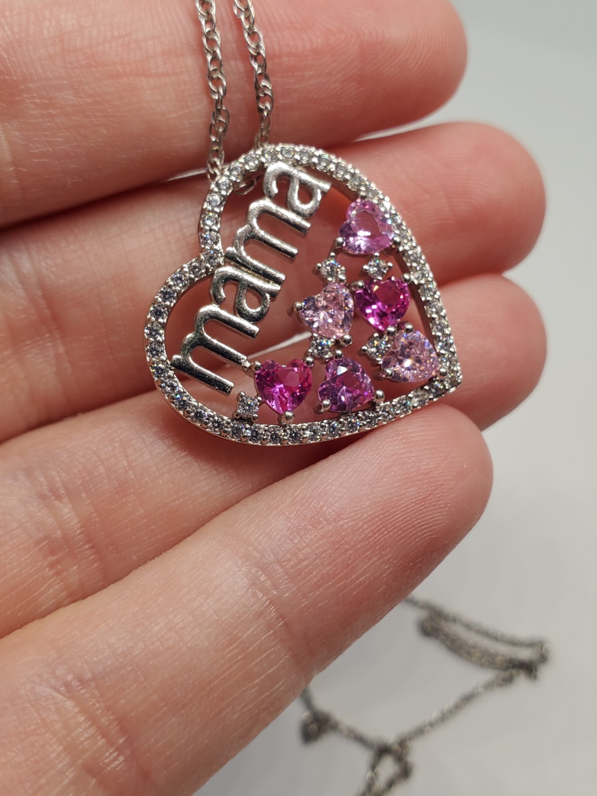 Silver Plated Mama Heart Pink Pendant Necklace 18″