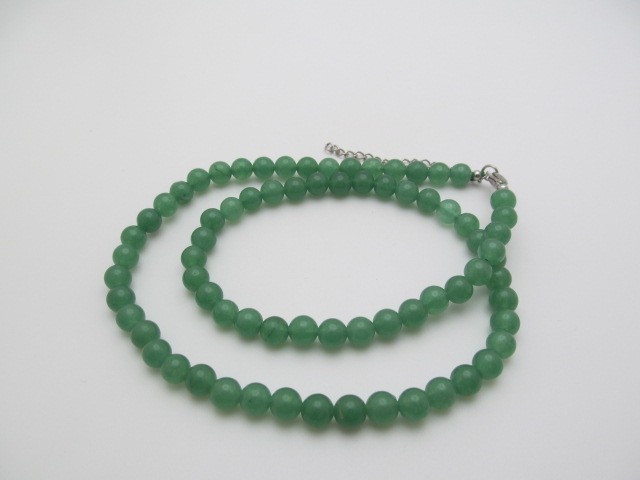 Green Aventurine 6.5mm Round Ball Natural Stone Necklace 18.5 to 20.5 In