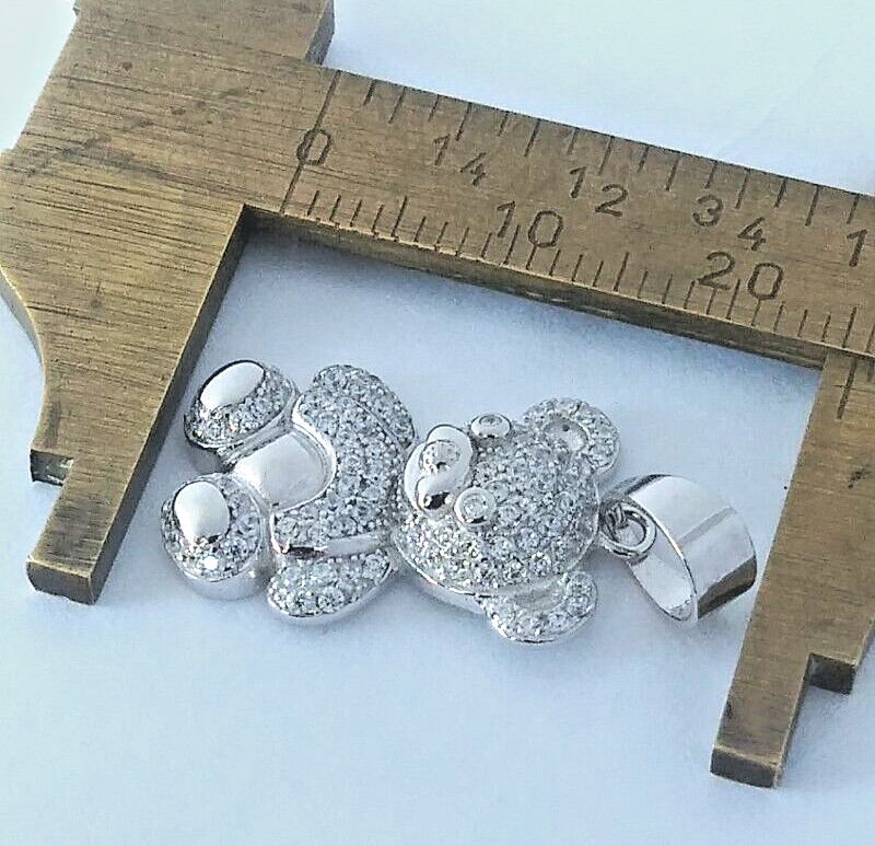 925 Sterling Silver Pendant Iced Teddy Bear cubic zirconia CZ’s MEDIUM 26X12MM