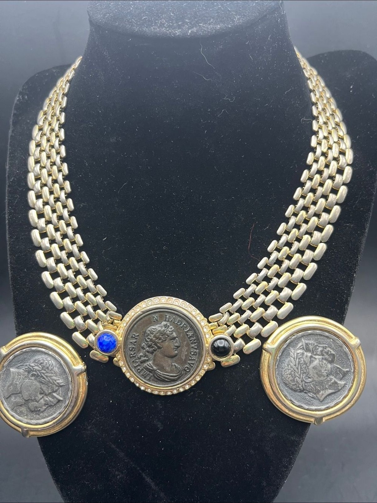 80s VINTAGE Gold Tone Chain Roman Coin IMPIARSAR N HADRIANVS Necklace earrings!!
