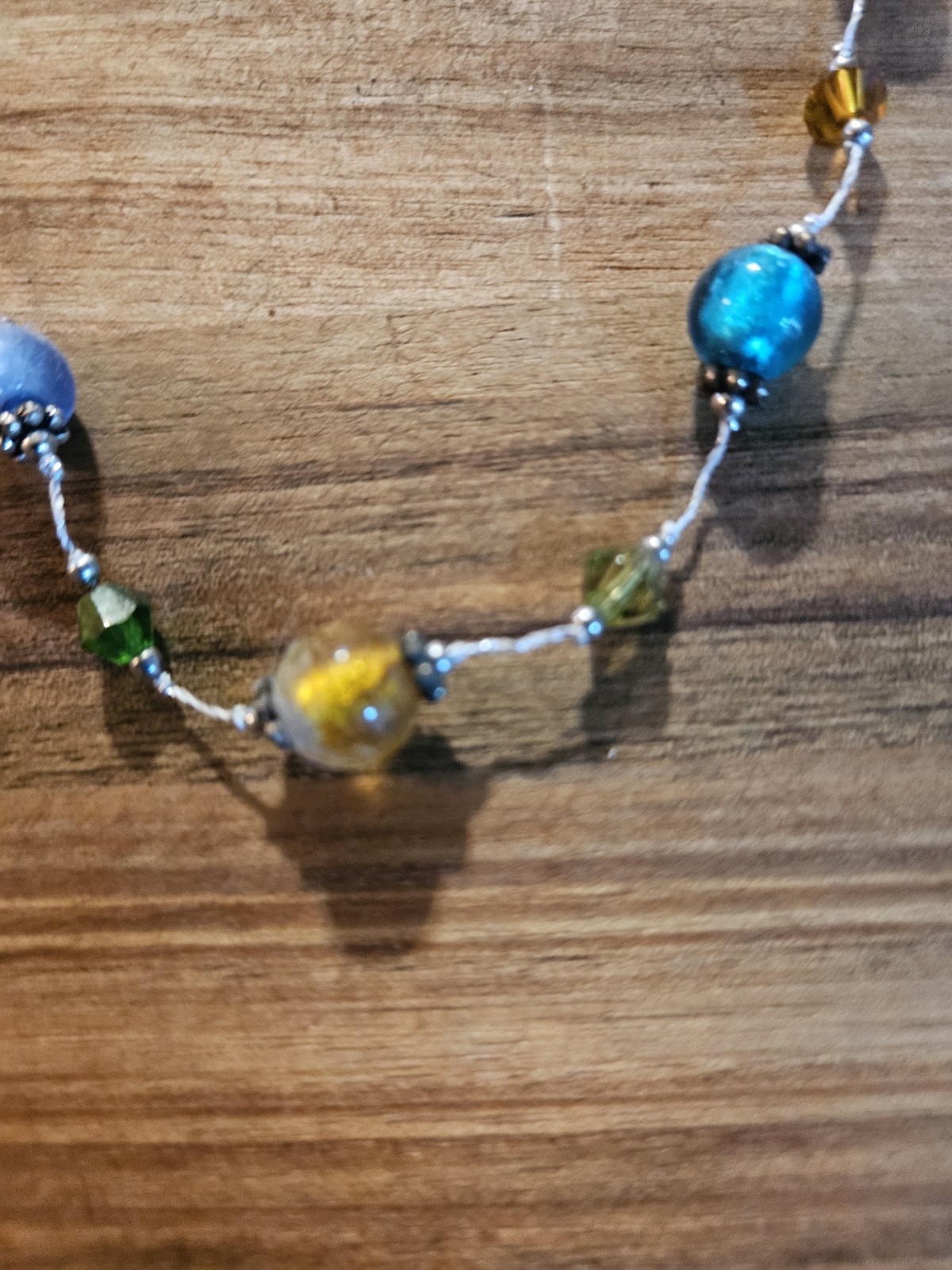 Variety of Colorful Artist-made Glass Beads On A Silver Tone Chain Necklace