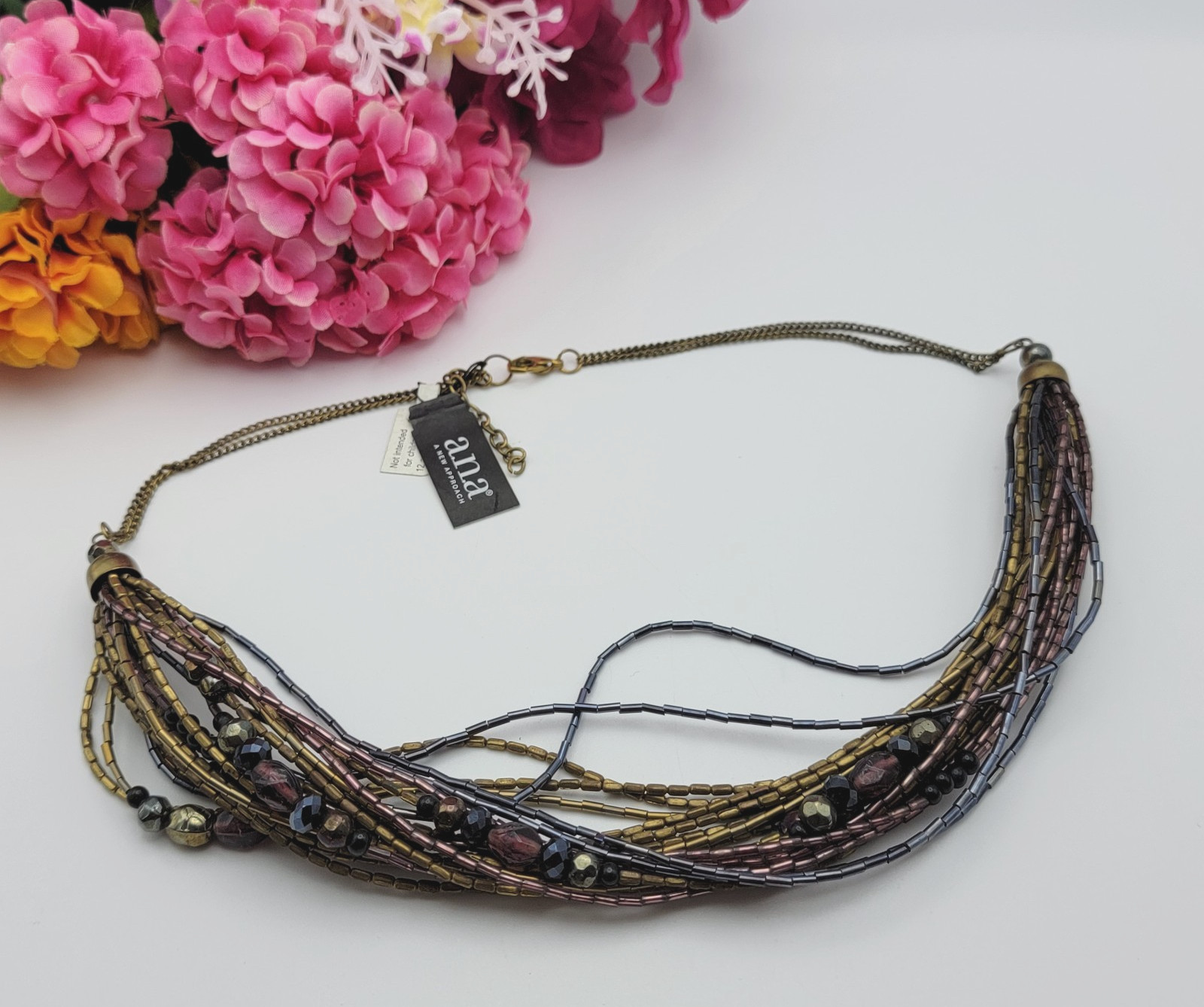 a.n.a Multi Strand Seed Bead And Crystal Bohemian Necklace Multicolor 24″ Adj.