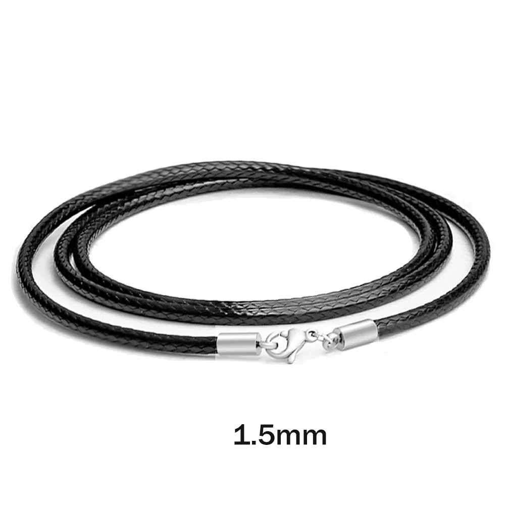 Black Leather Braided Rope Chain Necklace Cord Stainless Steel Clasp DIY Craft