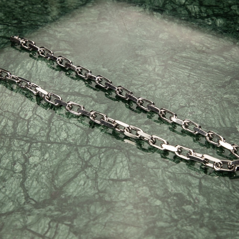 Solid White Gold Plated 316 Stainless Steel 8MM Rolo Hermes Link Chain Necklace