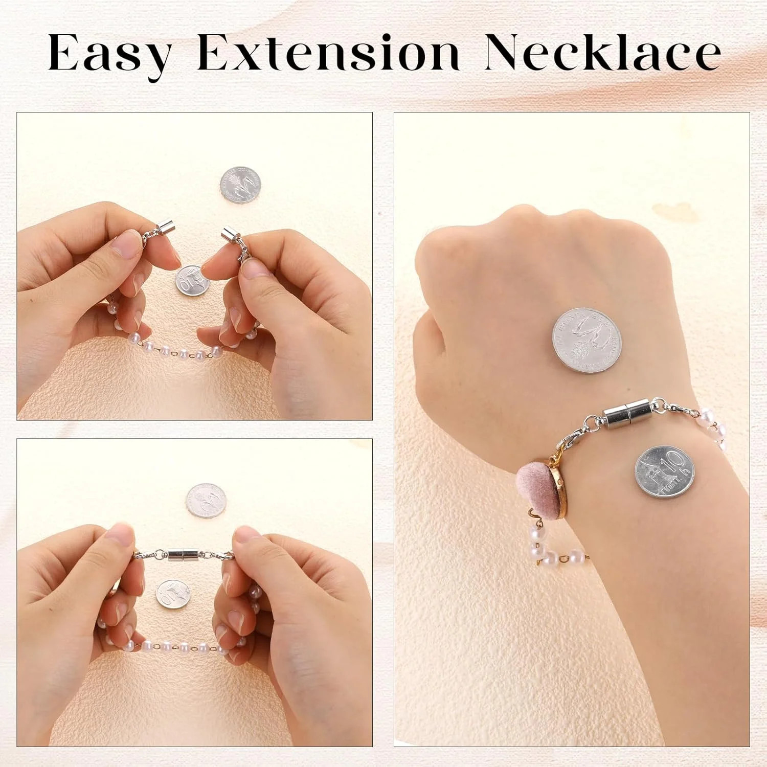 5Pcs Silver Magnetic Necklace Extender, Magnetic Necklace Clasps and Closures wi