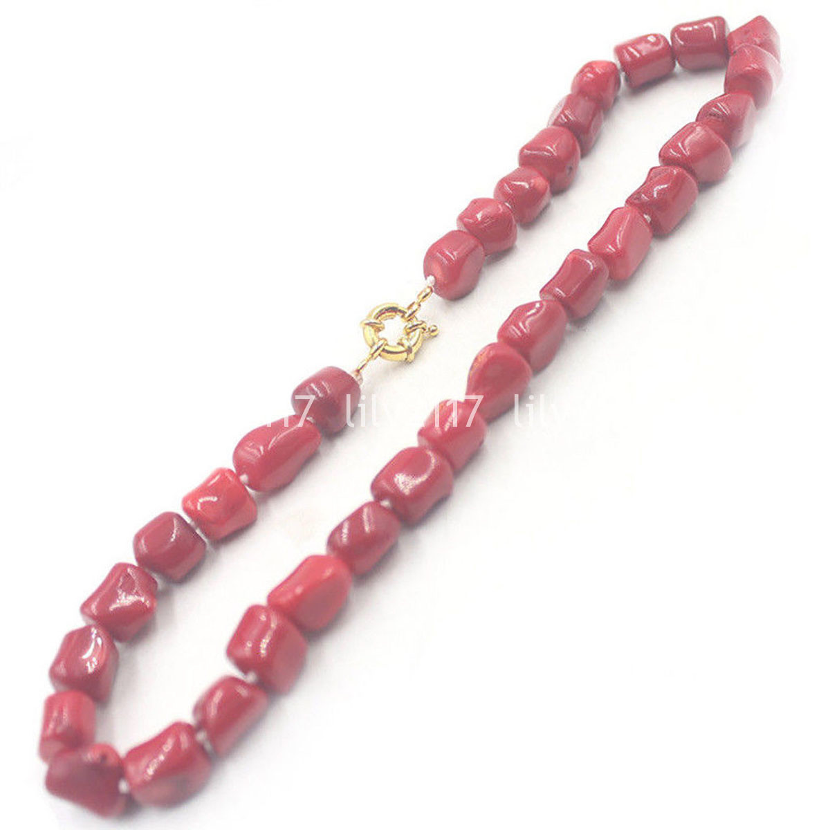 Natural Freeform Red Coral Irregular Barrel Cylinder Gemstone Beads Necklace 18″
