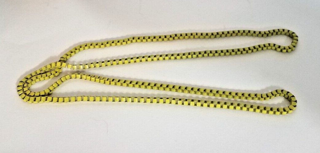 Vintage Venetian Yellow Stainless Steel Box Chain Necklace Costume Fashion