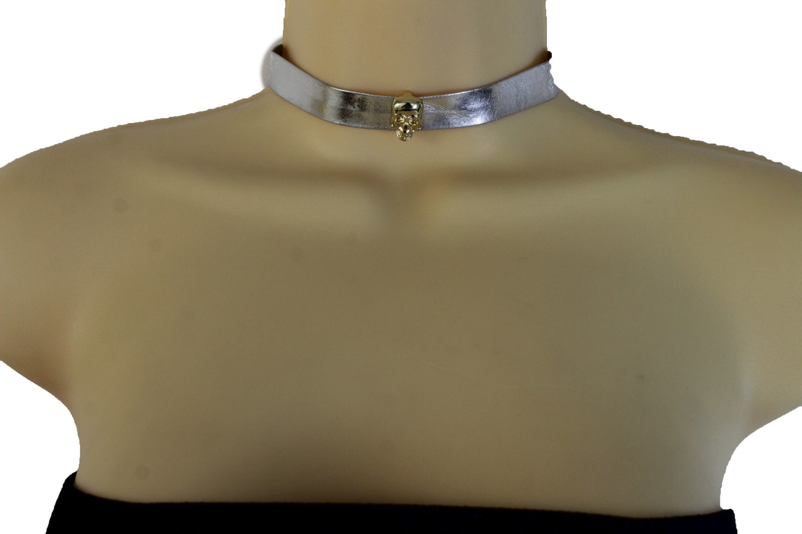 Hot Women Gold Skull Pendant Fashion Necklace Skinny Silver Faux Leather Jewelry