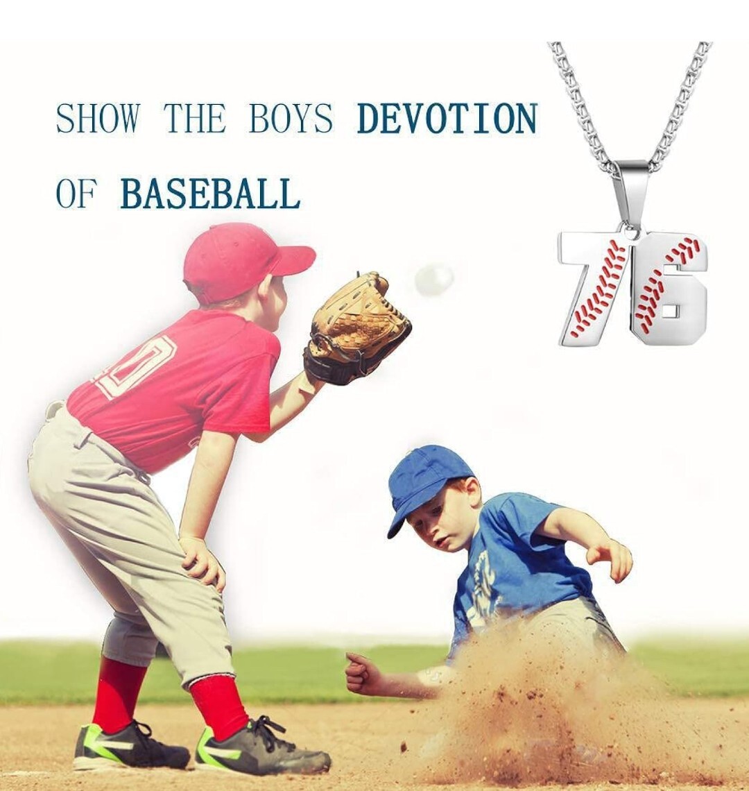 Personalized Baseball Necklace Jersey Number Charm 76 Stainless Steel