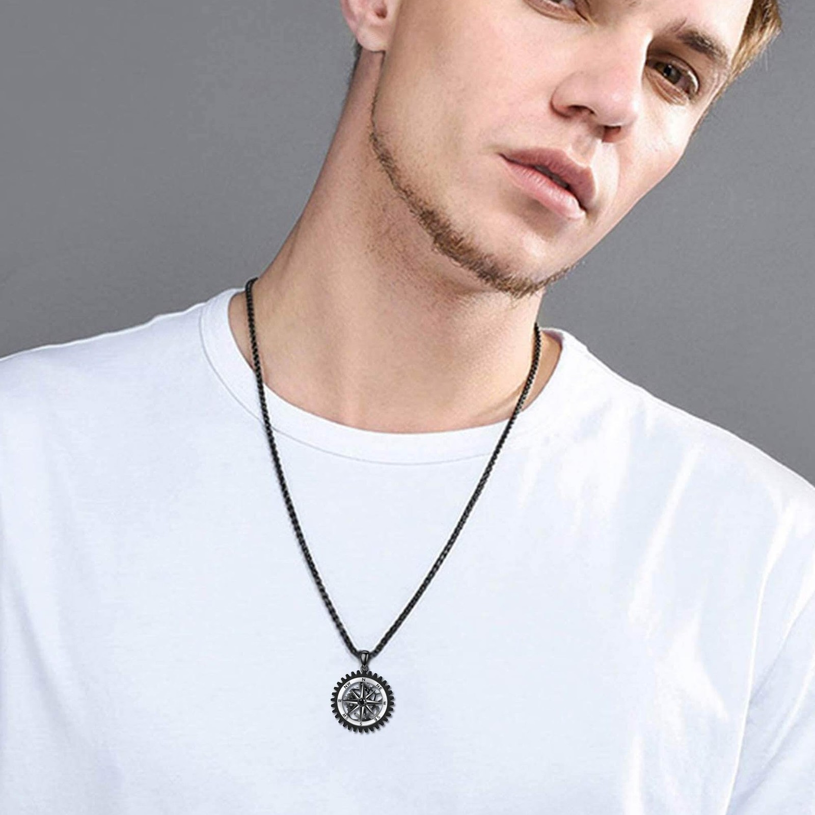 Compass Necklace for Men 925 Sterling Silver Black Compass Pendant for Men Co…