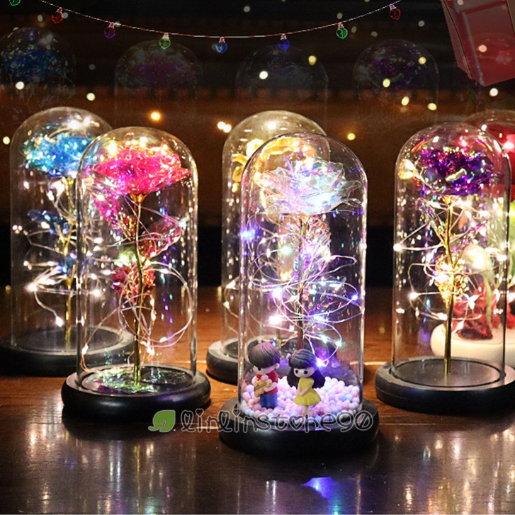 Enchanted Eternal Rose Flower In Glass Dome LED Light Valentine’s Day Gift +Box