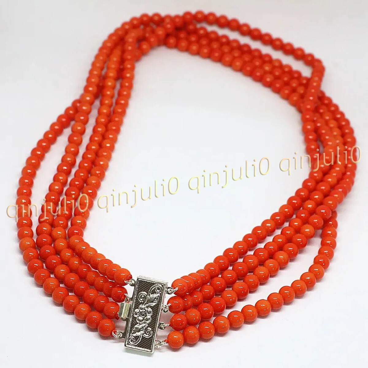 4 Rows Genuine Natural Orange Coral Gemstone Round Beads Necklace 17-20” 6-12mm