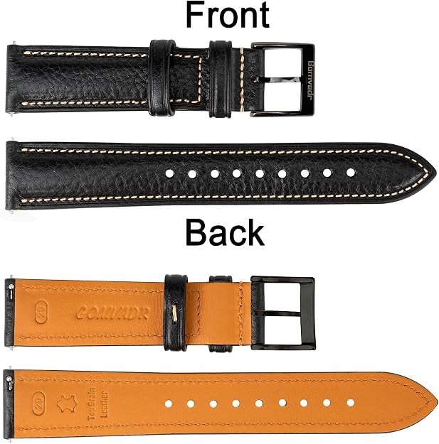 Watch Band Leather 22mm XXL Black Buckle Italian Vegetable Tanned Strap Gomvadr