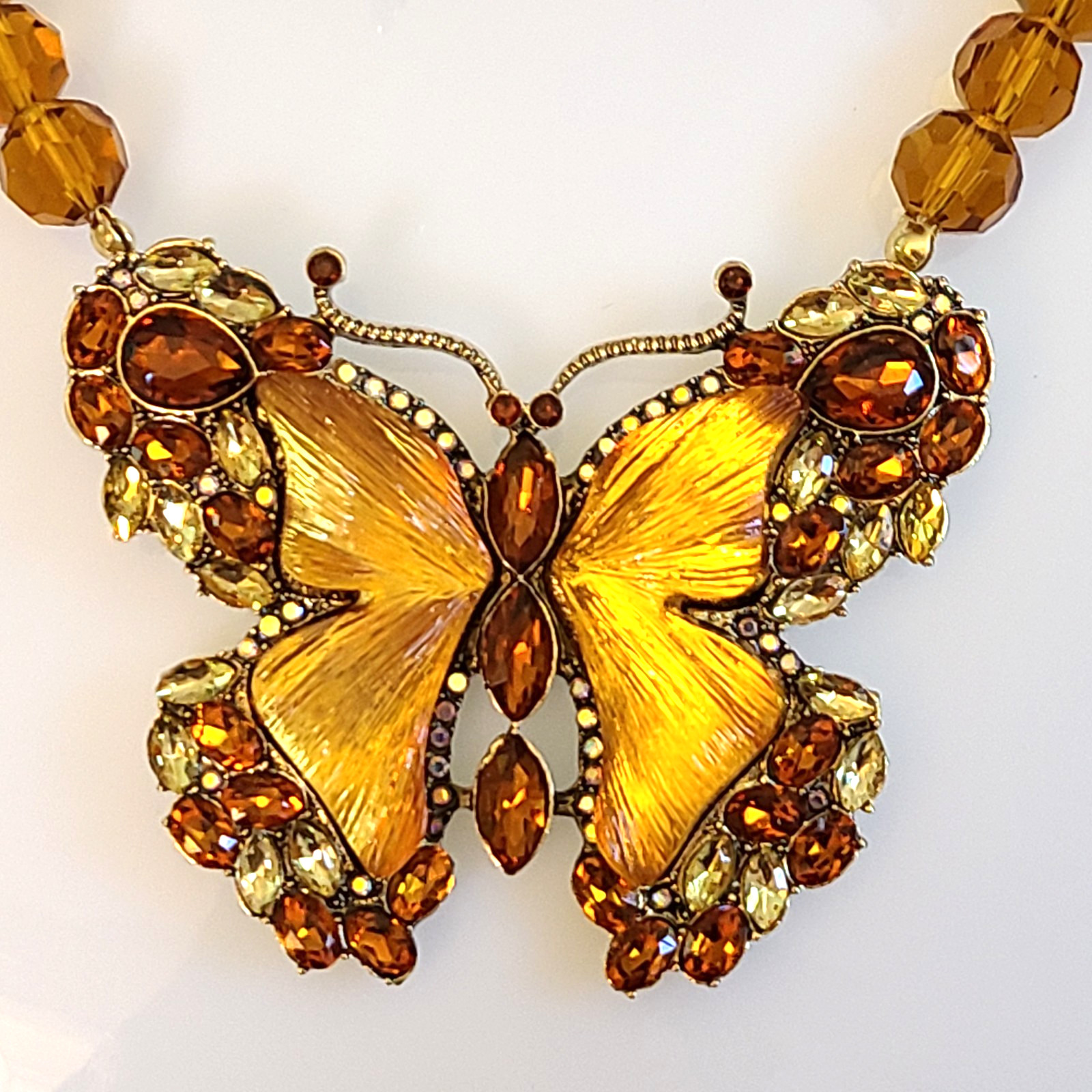 MAGNIFICENT HUGE 2 3/4 ” BUTTERFLY NECKLACE AND EARRINGS SET FACETED CRYSTALS