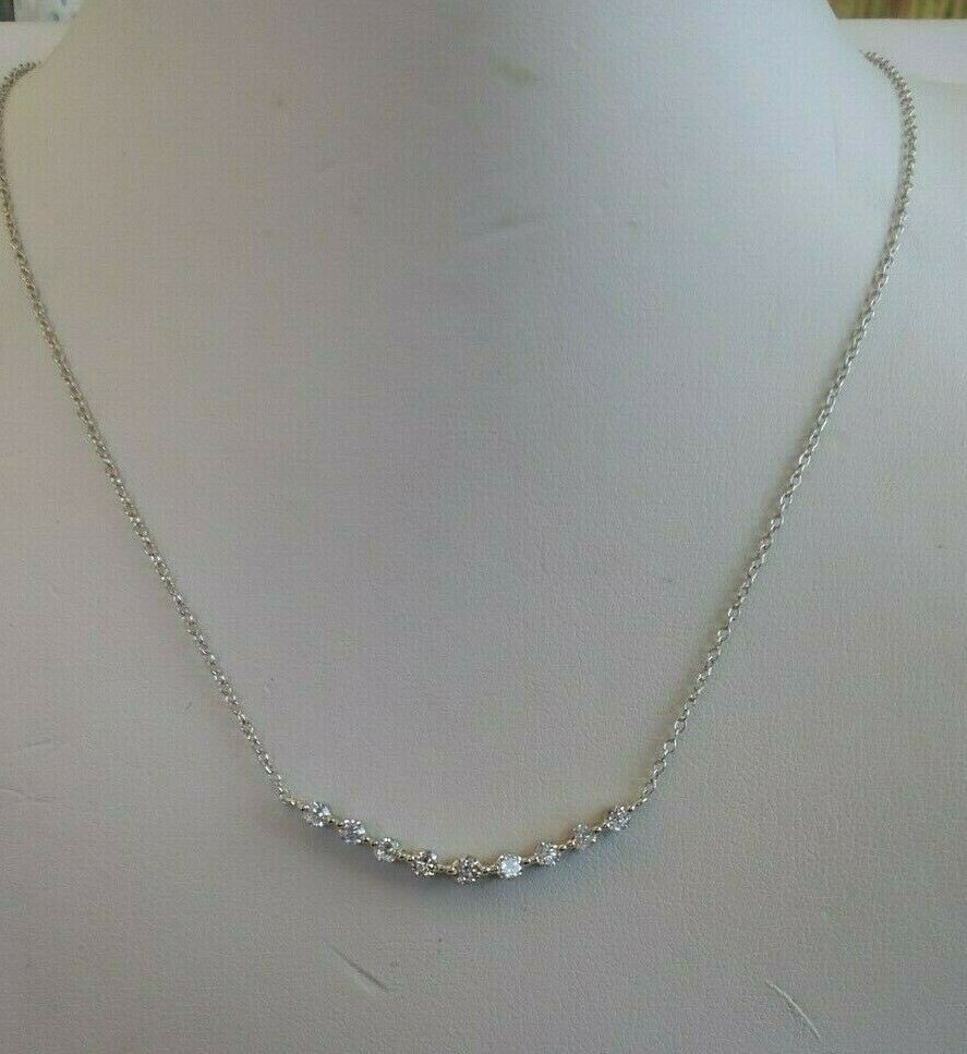 CURVED BAR NECKLACE PENDANT W/ LAB DIAMONDS /925 STERLING SILVER / 18”