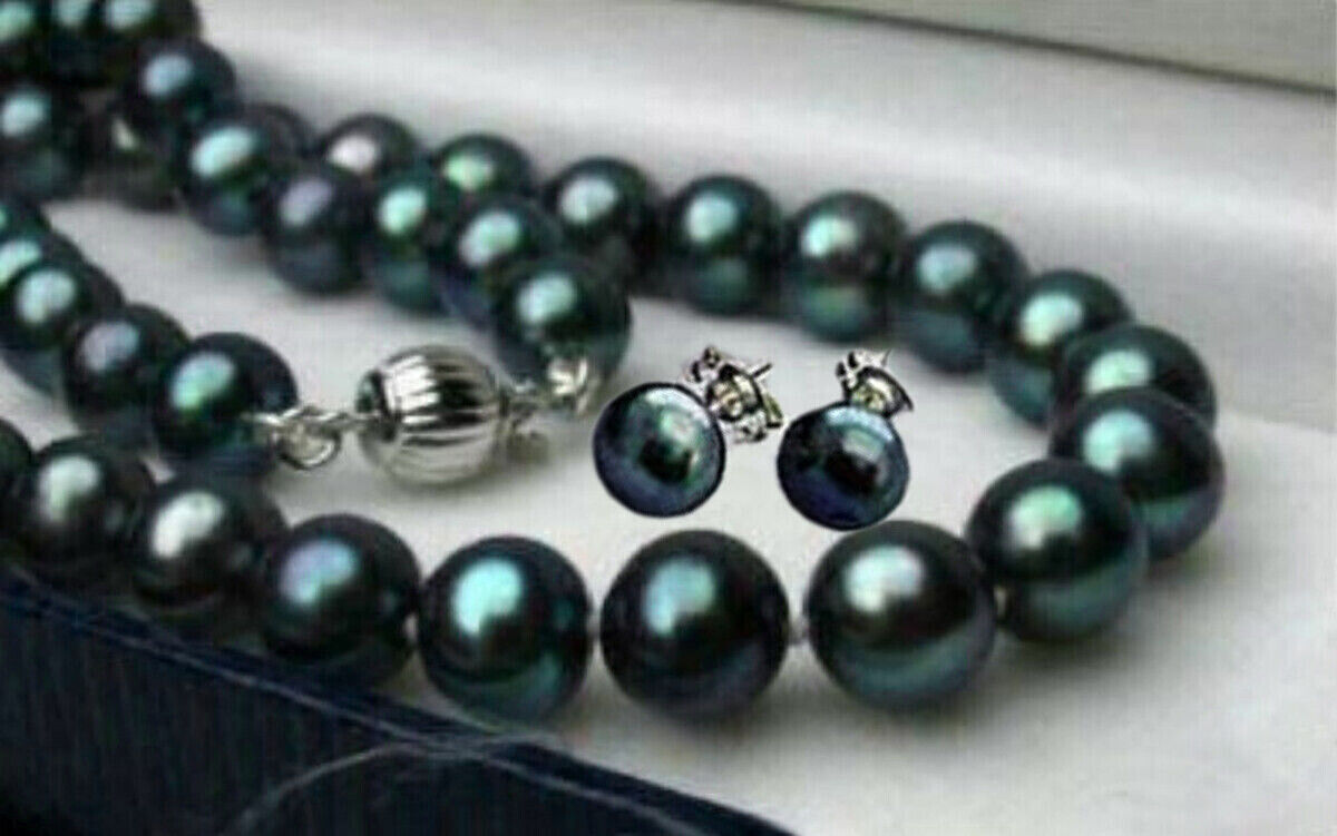 5 Colors Real Natural Multicolor Akoya Cultured Pearl Necklace Earrings Set AAA