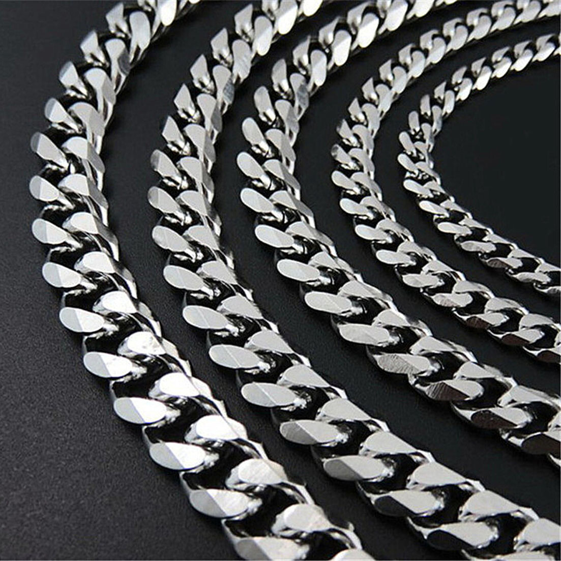 8/10/12/15/17/19mm Stainless Steel Silver Chain Cuban Curb Womens Mens Necklace