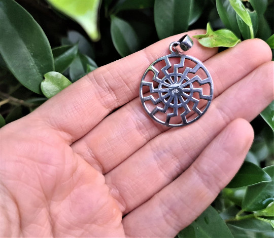 Sun Wheel Pendant 925 Sterling Silver Black Sun Occult Esoteric Talisman Viking