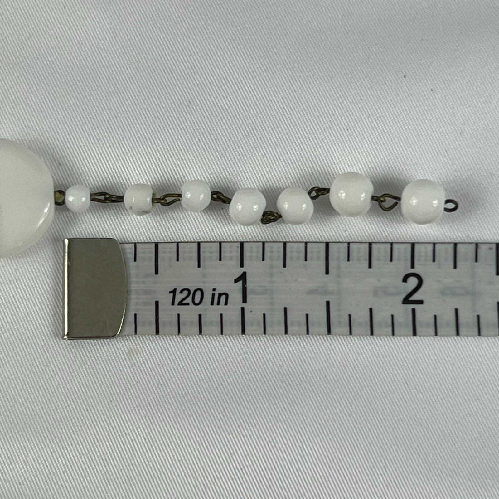 Milk Glass Necklace Round Bead Choker WWII West Germany 12 Inch Vintage