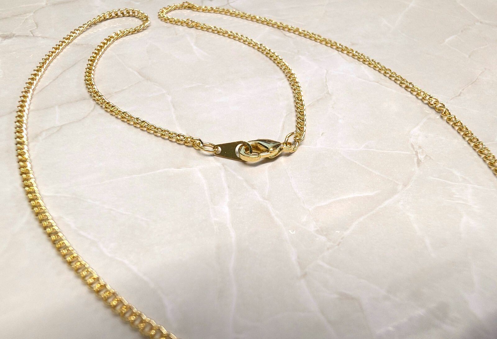 New Gold Tone 18″ Curb Chain Necklace Classic Flat Link Lobster Clasp Mens Women