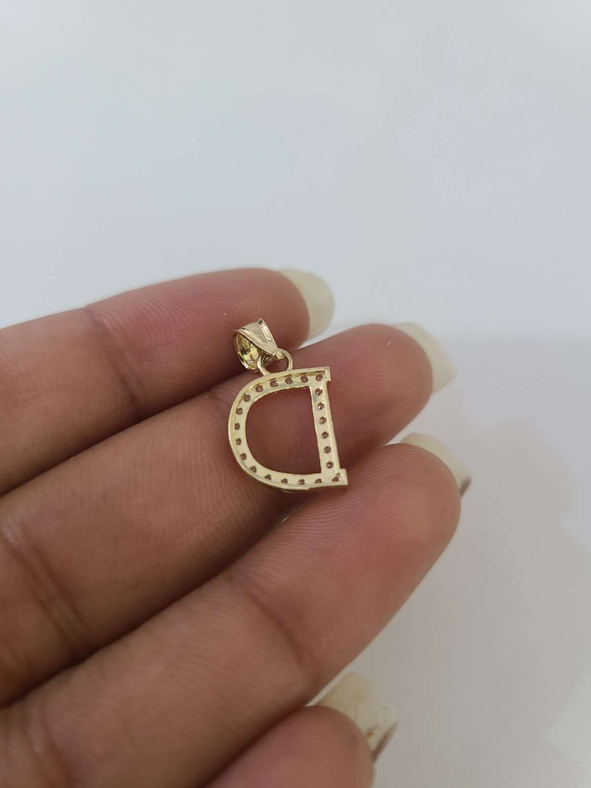 10K Gold Solid Franco Chain D Initial CZ Stone Pendant Set 1mm 16 18 20 22 Women