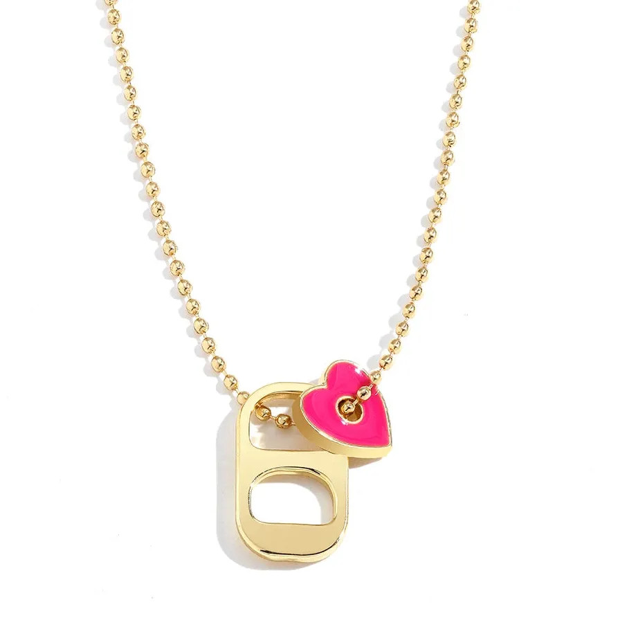 Love Heart Enamel Pendant Necklace for Women Gold Beaded Chain Jewelry