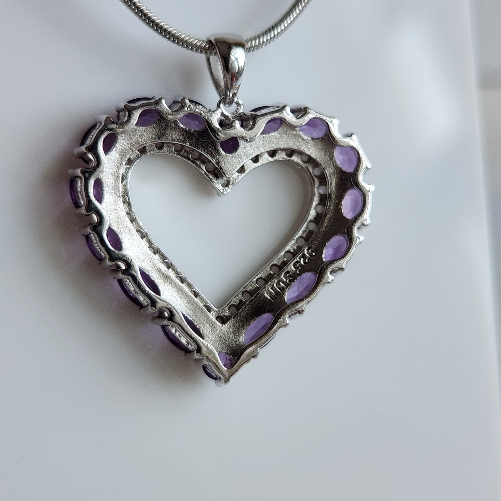 Heart Pendant 3 Ct Natural Amethyst and Mined Diamonds 925 Sterling Silver