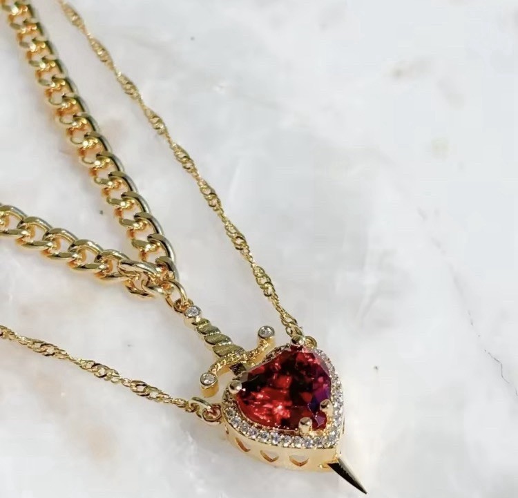 2 Pcs Heart and Sword Necklace Couple Necklace Jewelry Set Valentine’s Day Gifts