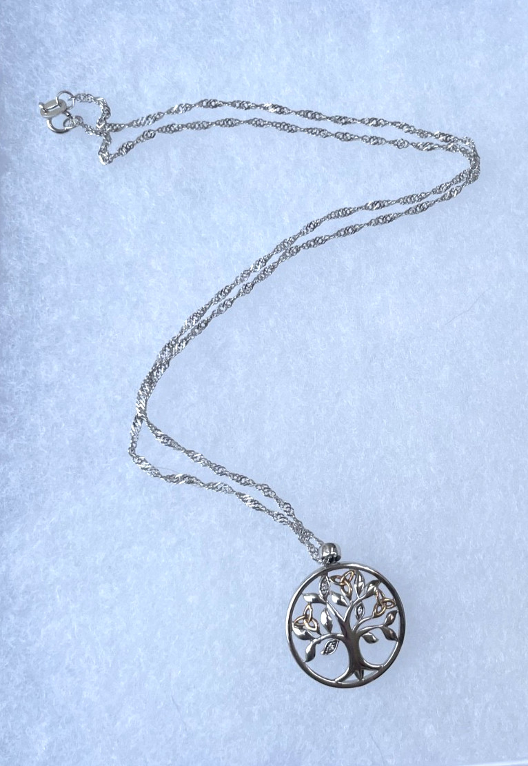 Solvar 925 Sterling & 10k Gold Tree of Life w/ Diamond Accent Pendant Necklace