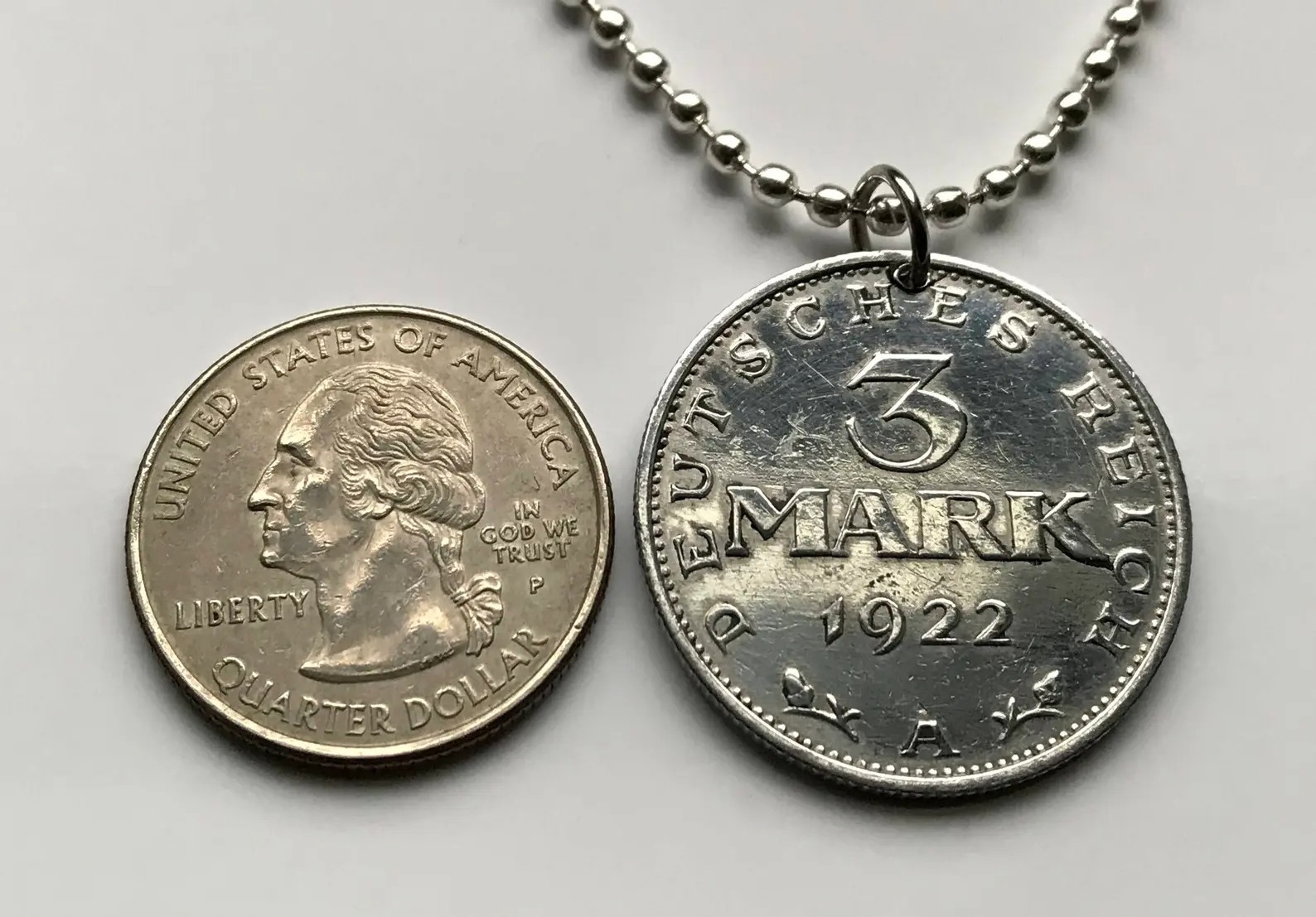 1922 Germany Deutschland 3 Mark coin pendant German eagle Weimar Berlin n002174
