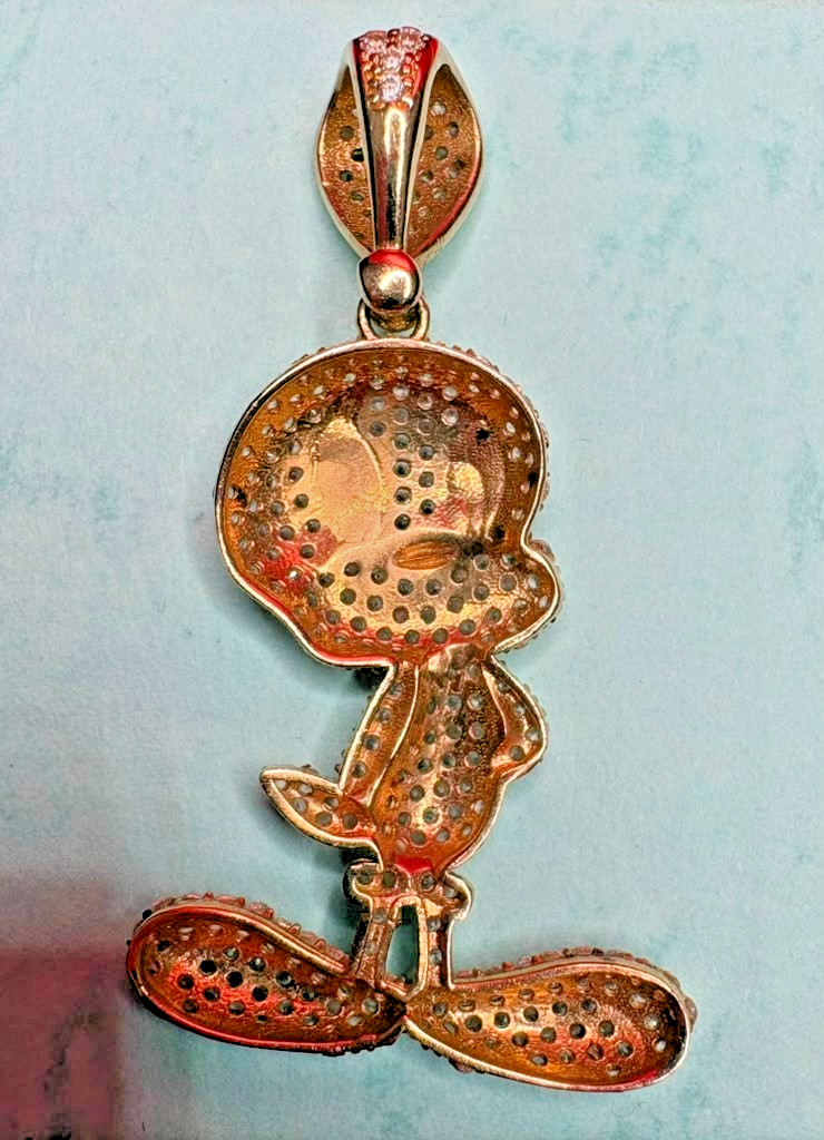10Kt Iced-Out Tweety Bird Pendant with Cubic Zirconia Stones