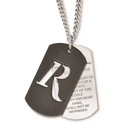 REMINGTON 2nd Amendment Stainless Steel Black IP Dog Tag Necklace Curb Chain