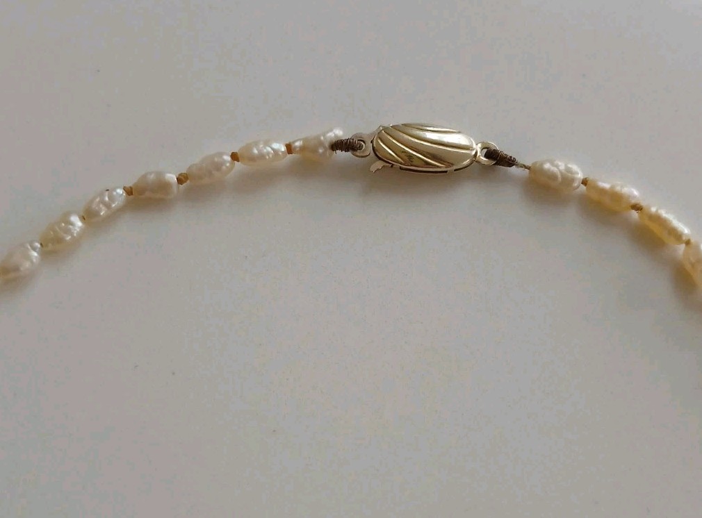 GOLD PLATED STERLING SILVER & WHITE SEED PEARL NECKLACE -HALLMARKED JKa -18 INCH