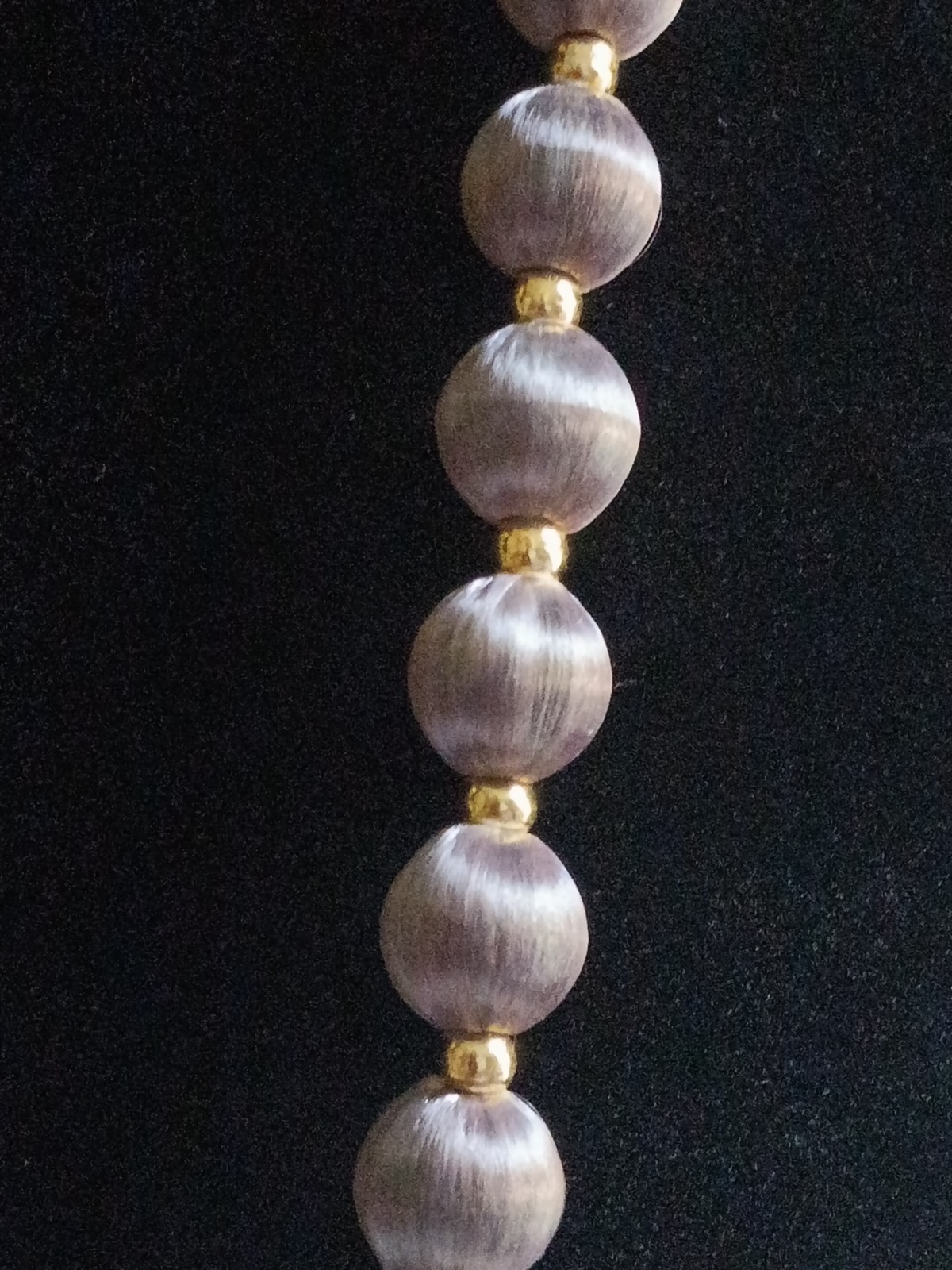 vintage Gray Beaded Necklace Round Beads Gold Tone Spacer Beads 16in No Stone