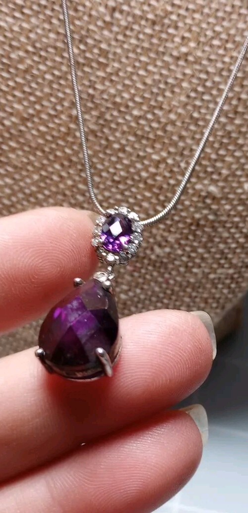 925 Marked Chain Amythest Oval,round Purple,colorless Stoned 18″necklace