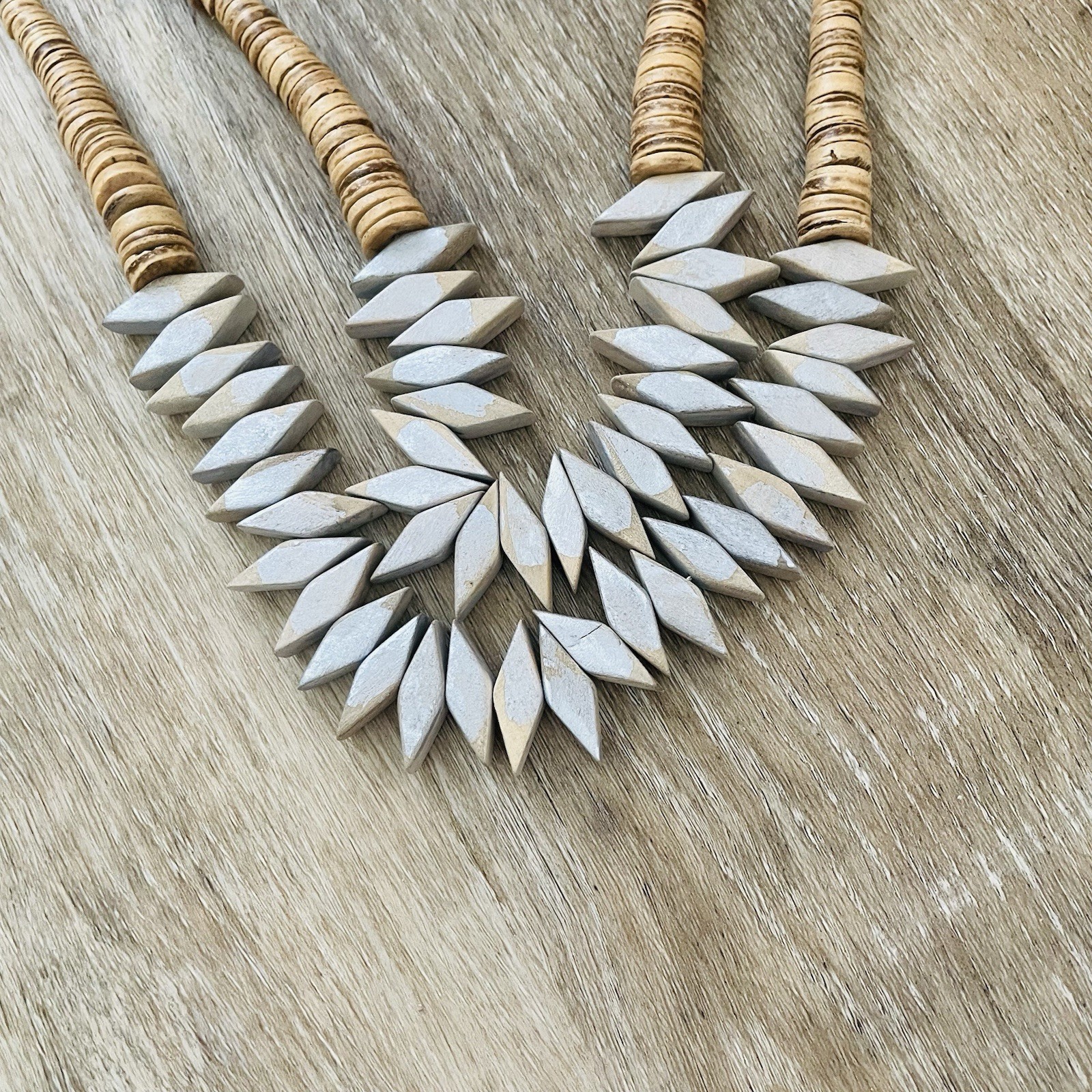 Adjustable Cream and Natural Beaded Statement Necklace
