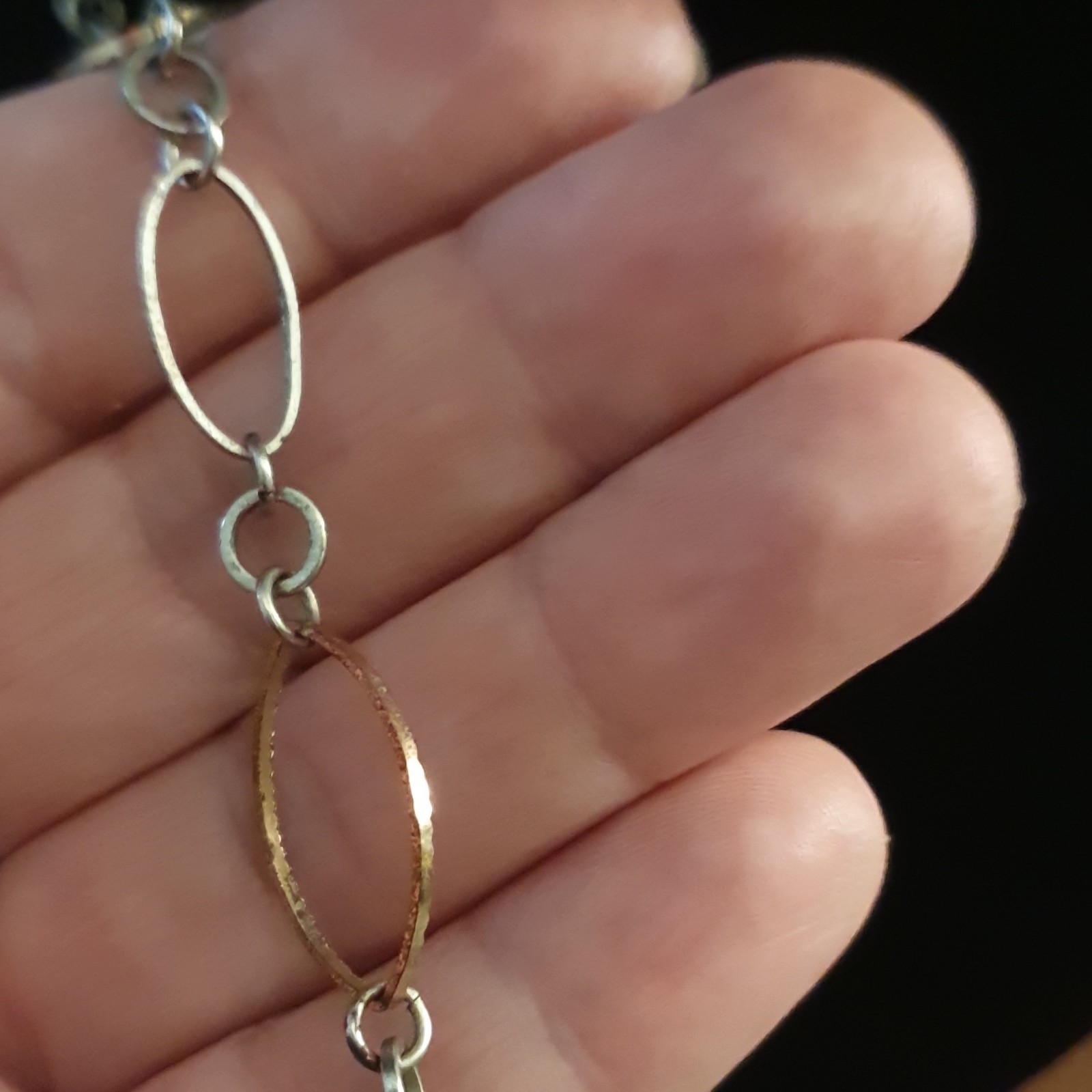 Two-Tone Silver/Gold Tone Metal Oval Link Chain Necklace, 18in Lobster, No Stone
