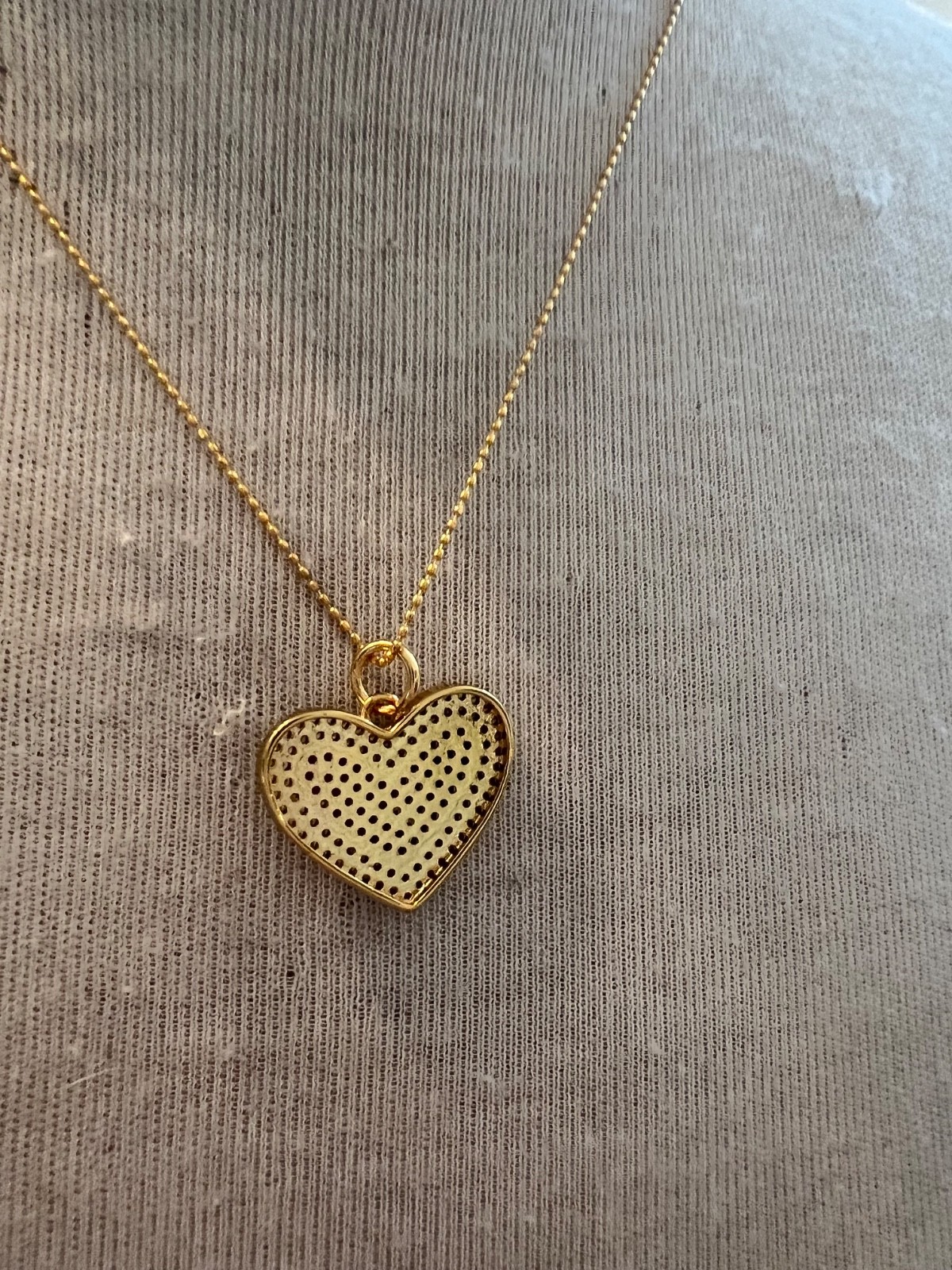NEW HANDMADE BEAD GOLD TONE CHAIN WITH WHITE AND PINK CZ HEART CHARM NECKLACE