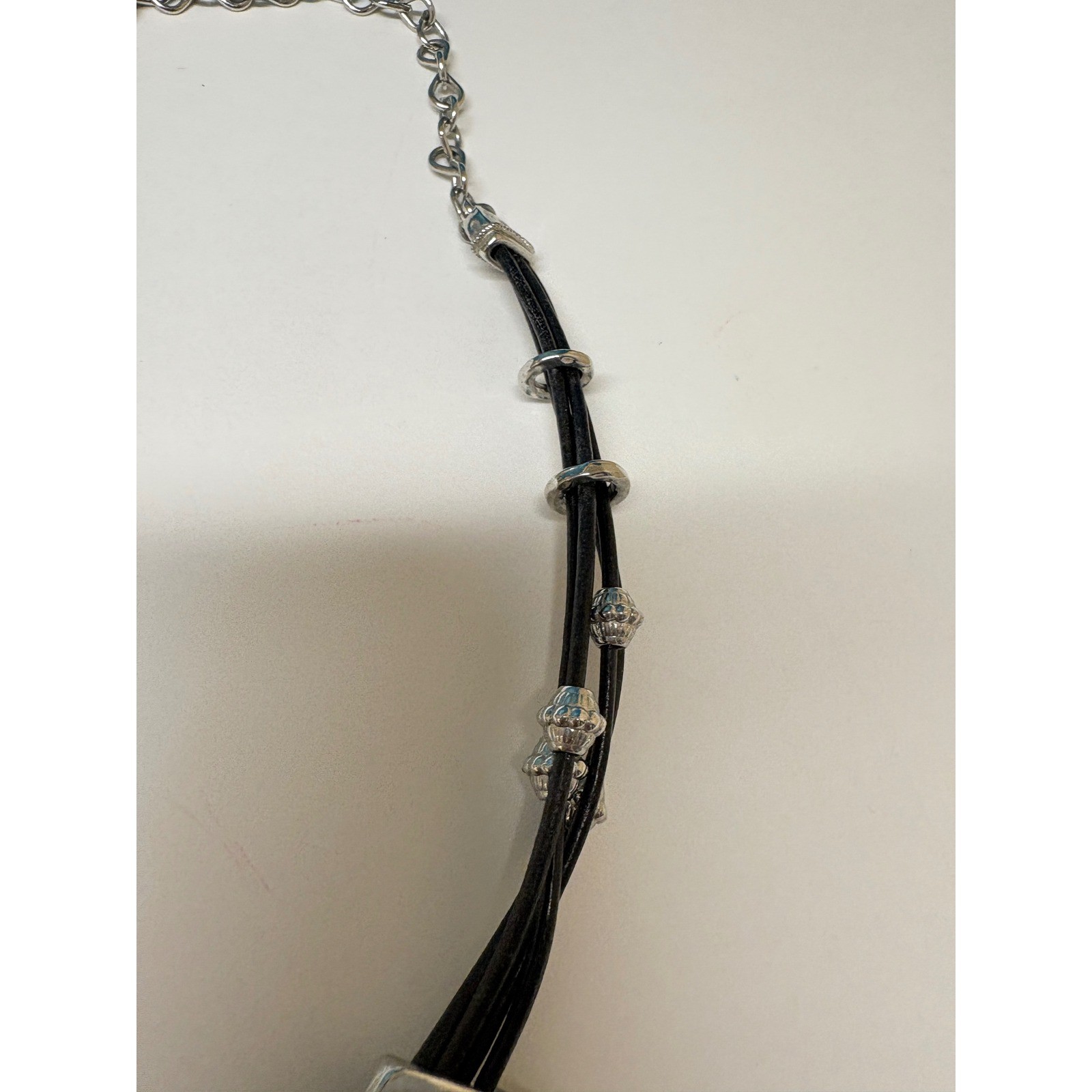 Chicos Mixed Metal Hammered Bib Statement Necklace Black Multi Strand Cord