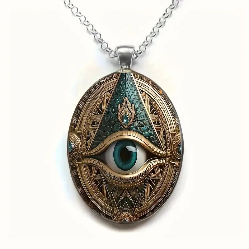 Mason Gothic Oval Jewelry Vintage Silvery Elegant Evil Eye Pendant Necklace