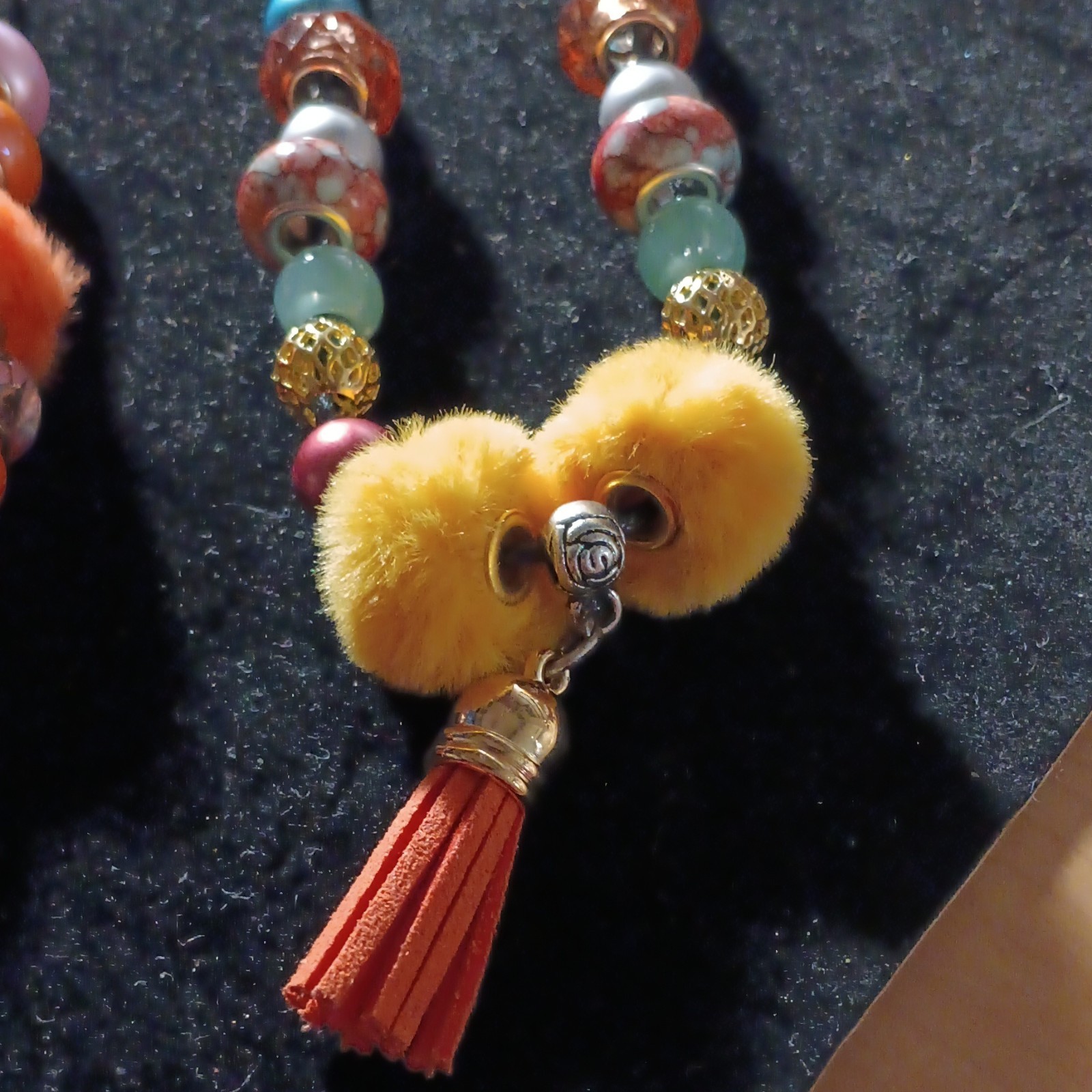 Handmade Beaded Cord Tassel Charm Necklaces Lot of 3 Boho Lobster Clasp