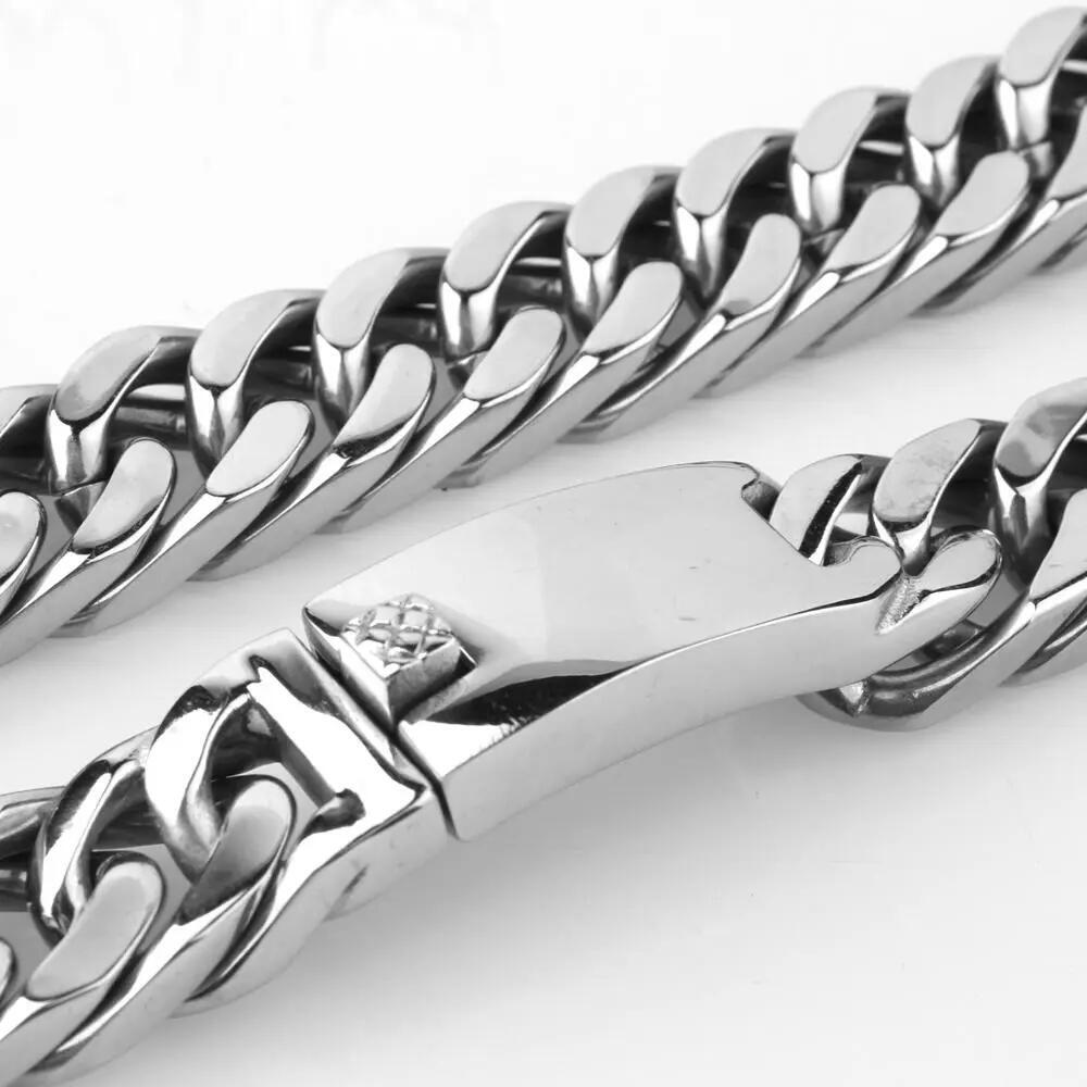 15mm/17mm 316L Stainless Steel Curb Cuban Link Chain Necklace for Men 7-40inch