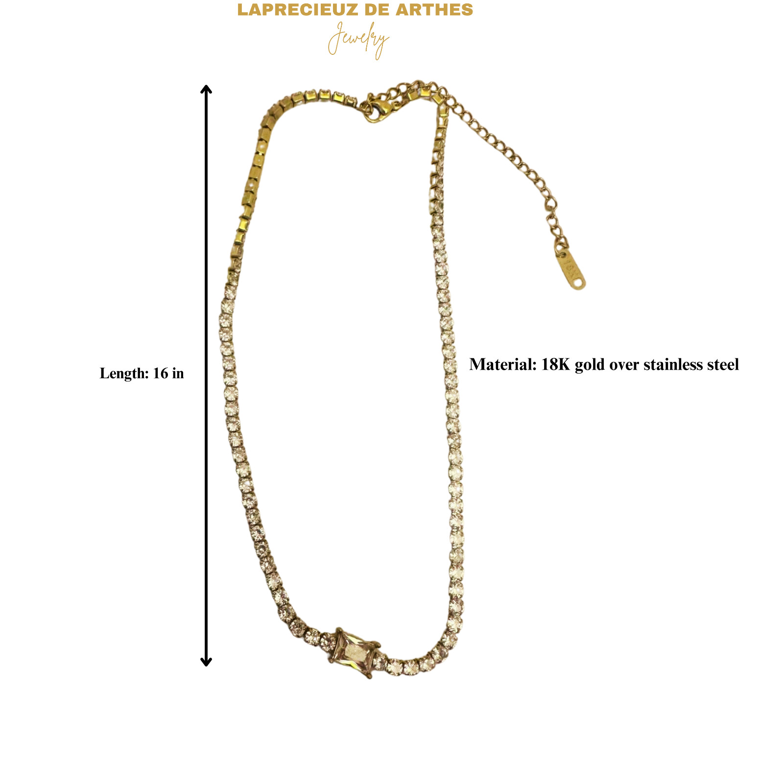 18K Gold plated brass Emerald CZ diamond Tennis chain choker necklace women