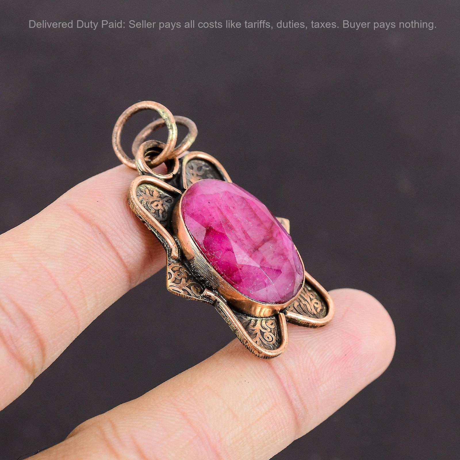 Copper Oval Kashmir Rubi Stone Daughter Art Deco Boho Engagement New Pendant