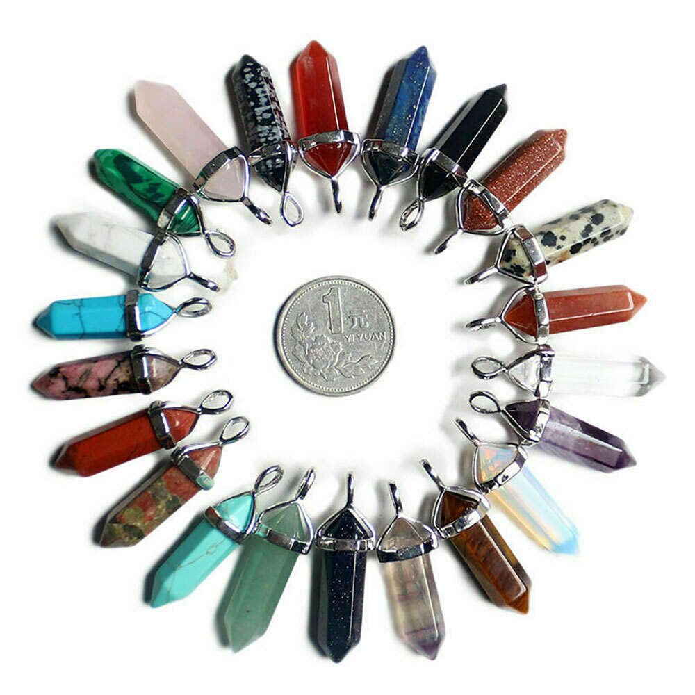 Set Of 32 Natural Quartz Crystal Point Chakra Healing Pendant Necklace Stones