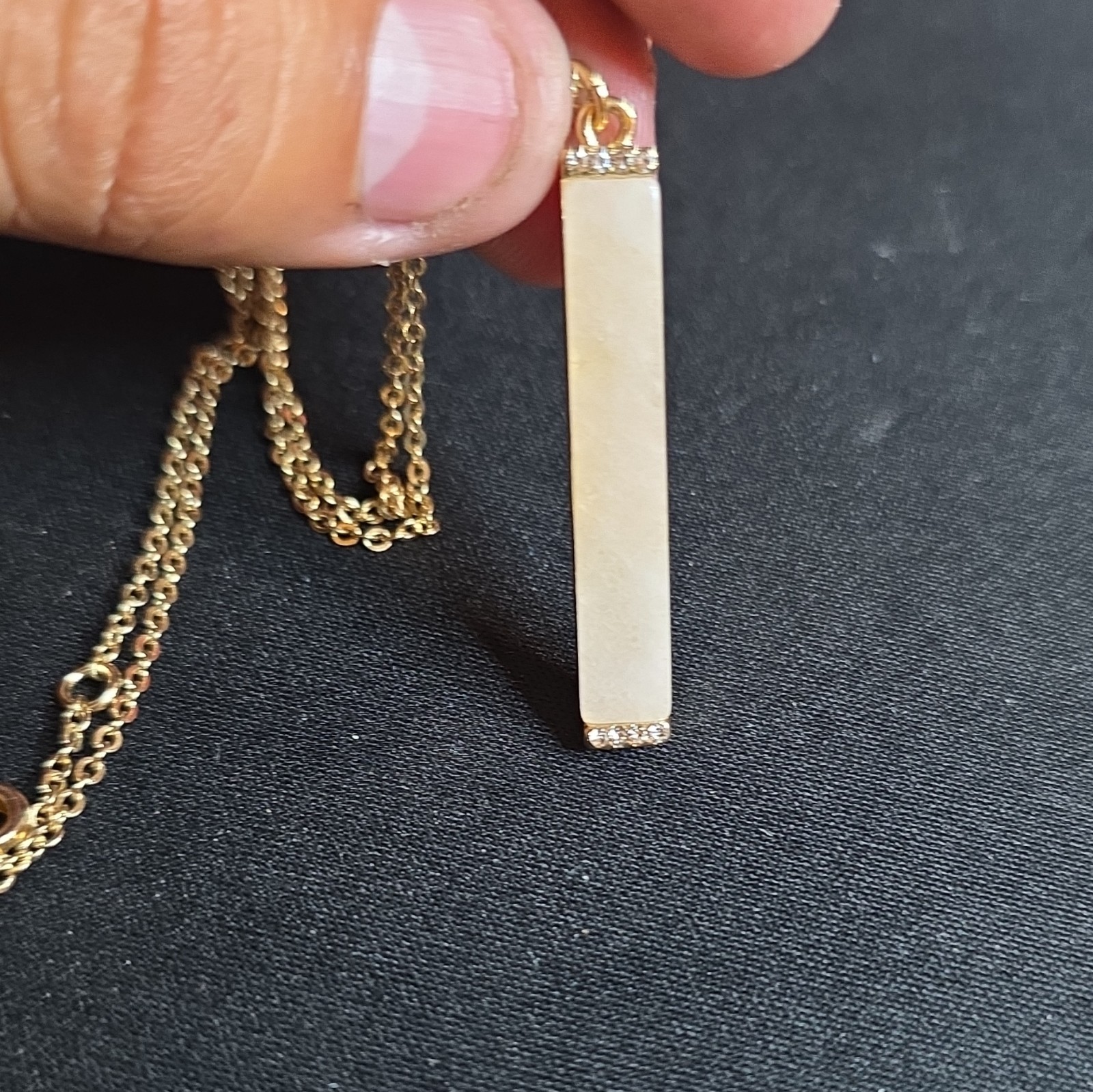 Dainty Gold Tone Vertical Bar Pendant Necklace Crystal Pave Accent Chain