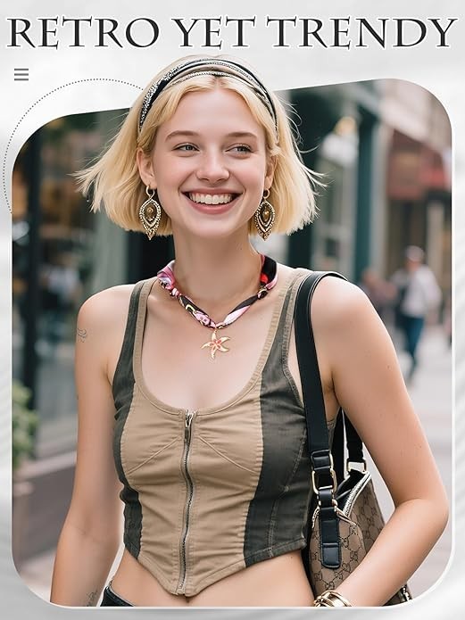Scarf Necklace with Charm Bandana Necklaces Jewelry Starfish Shell Accent Scarf