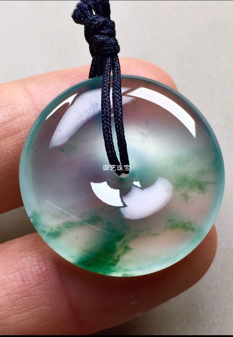 A Grade Myanmar High Ice Floating Jadeite Safety Buckle 25mm Lucky Jewelry